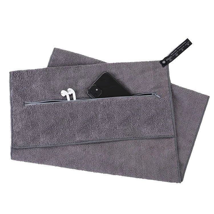 Factory direct sales sports gym towel with hood, invisible zipper and cloth pocket