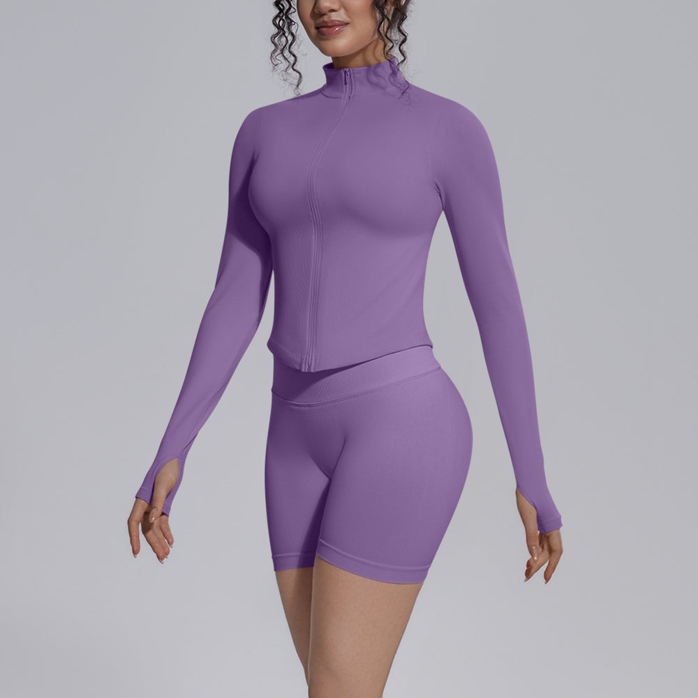 New seamless solid color high-waisted workout set - four-piece yoga, running & fitness apparel