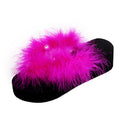 Summernew arrivalplatform shoes bottom real hair feather slippers k-stylethick soleflats flip flops wedge heel women's sandals wholesale
