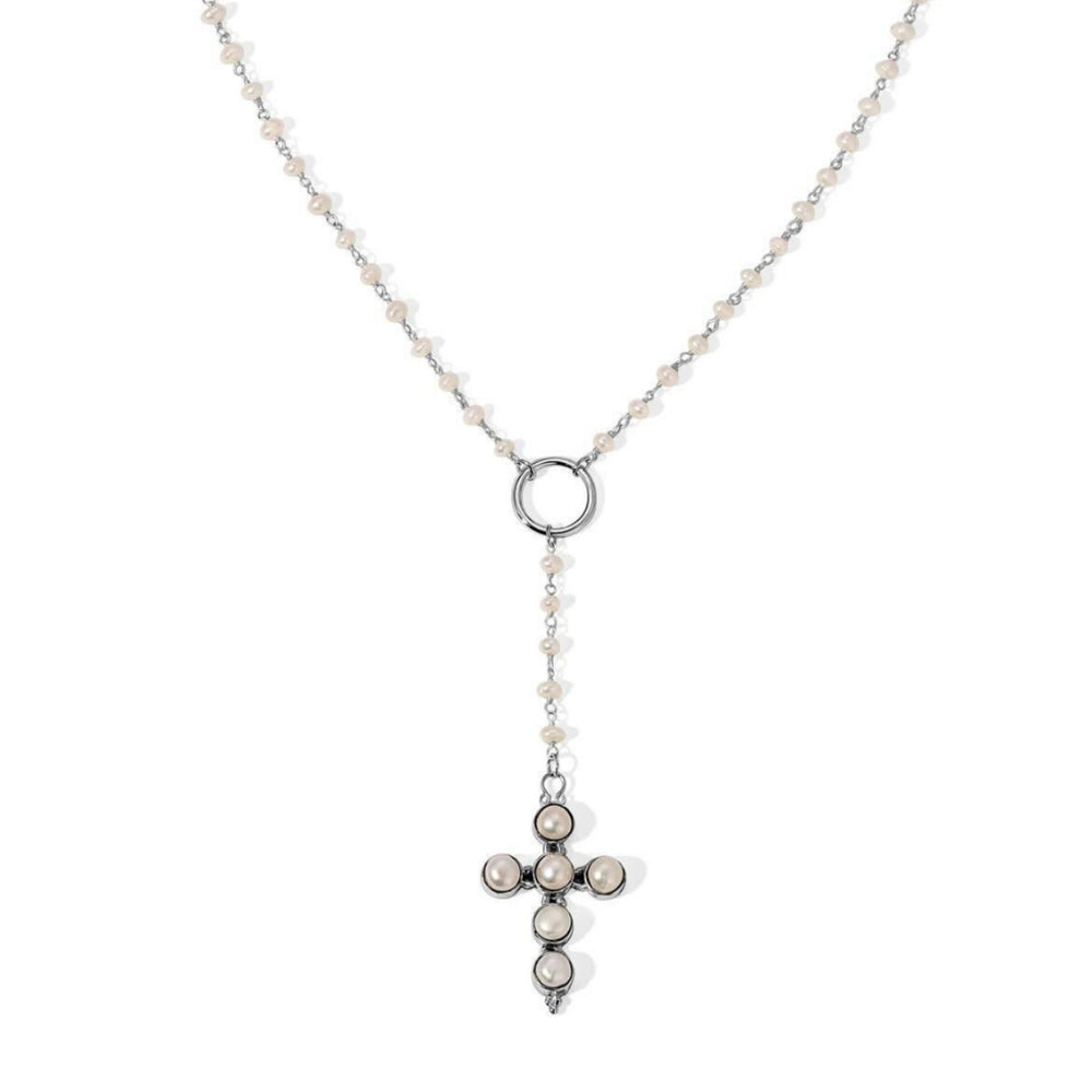 European and american cross-border fashion long tassel cross pendant faux pearl necklace women's minimalist earrings accessories