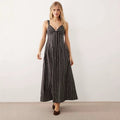 European and american cross-border women's fashion:  summer new arrivals - sexy and elegant v-neck striped high-waisted long slip dress
