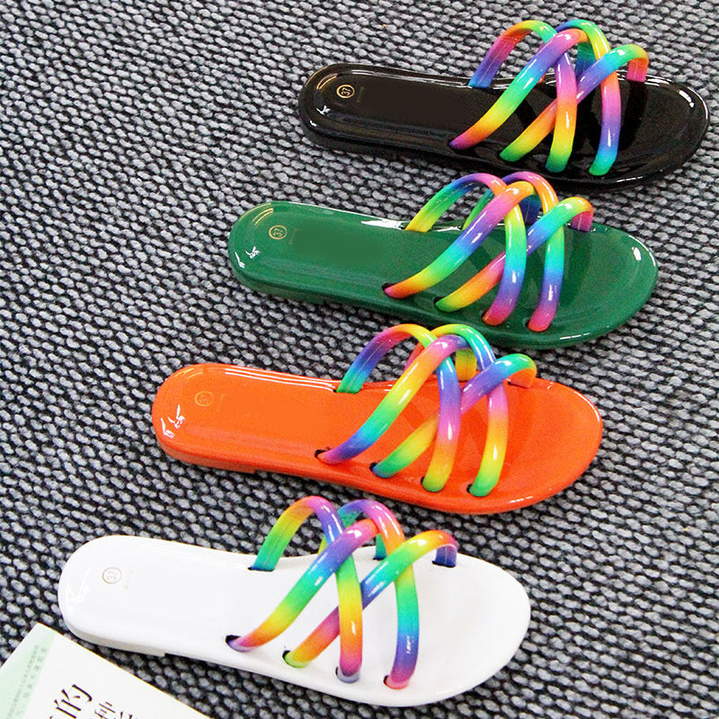 Fashion women's slippers  large size flat slippers cross casual beach sandals wholesale