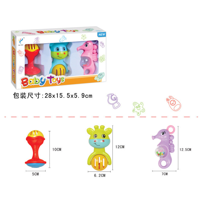 Cross-border  baby grab ball rattle cartoon fun hand rattle box set, baby small rattle toy
