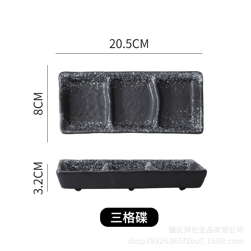 Japanese-style ceramic three-compartment dish - sauce, snack, and vegetable plate - rectangular sushi plate - restaurant-grade wholesale from manufacturer
