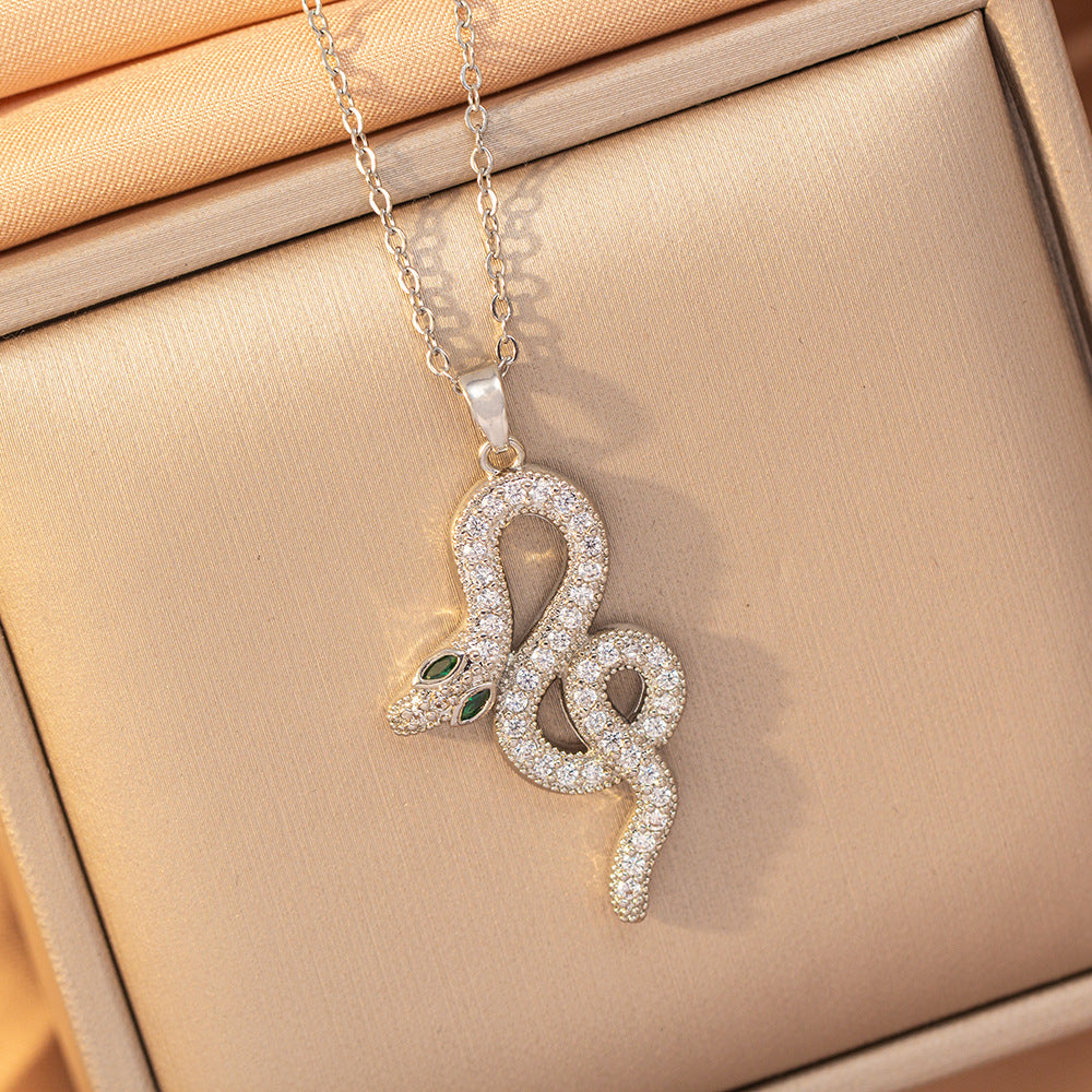 [copper inlaid with zirconium] cross-border hot-selling snake-shaped necklace for women, personalized fashion stainless steel elegant accessible luxury clavicle chain jewelry