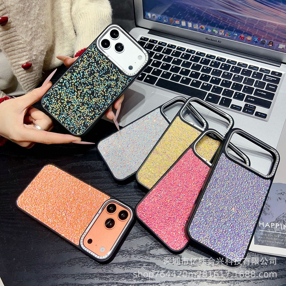 Suitable for iphone17promax large hole lens point drill mobile phone case apple 16/15p pearl leather pattern protective cover