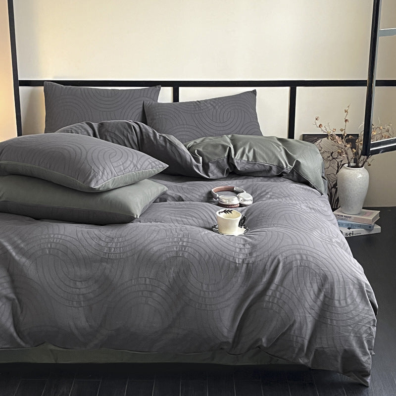 Spring new high-end light luxury 100% cotton three-layer yarn jacquard four-piece set of pure cotton simple bedding mattress