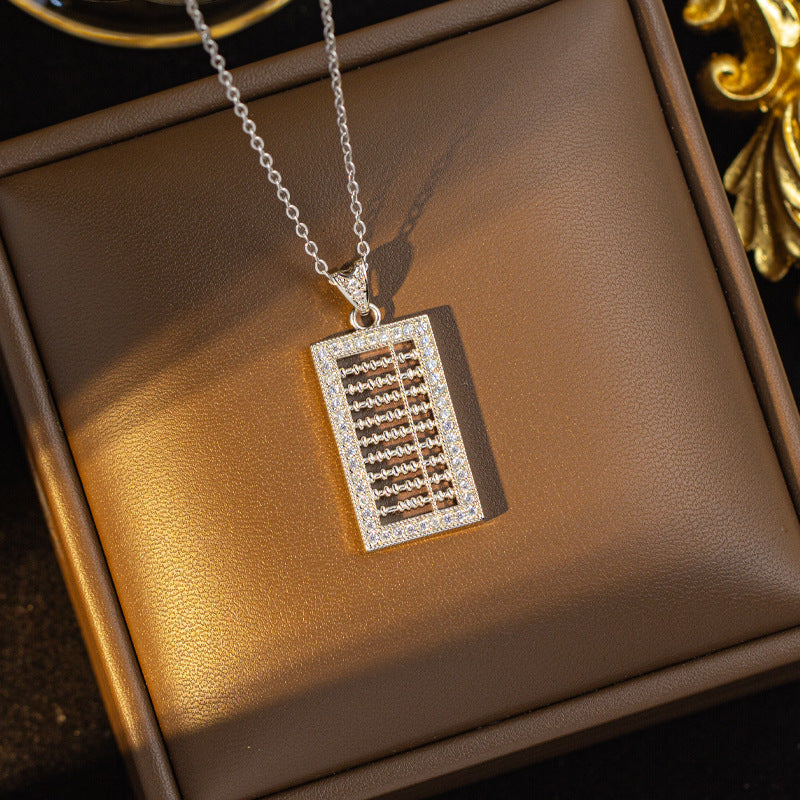 [titanium steel] hot-selling full diamond abacus necklace for women, high-end niche design pendant, copper inlaid zirconium sweater chain wholesale