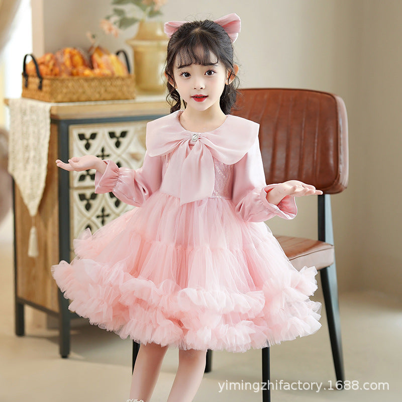 Girls' spring and autumn tutu dress - children's mesh dress - little girl's princess dress - long sleeve - ages 3-12