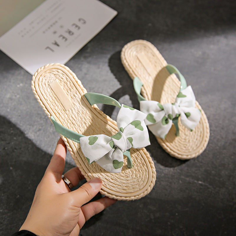 Women's summer fashion flip-flops: outdoor wear, bow detail, indoor slippers, beach sandals, non-slip thong sandals