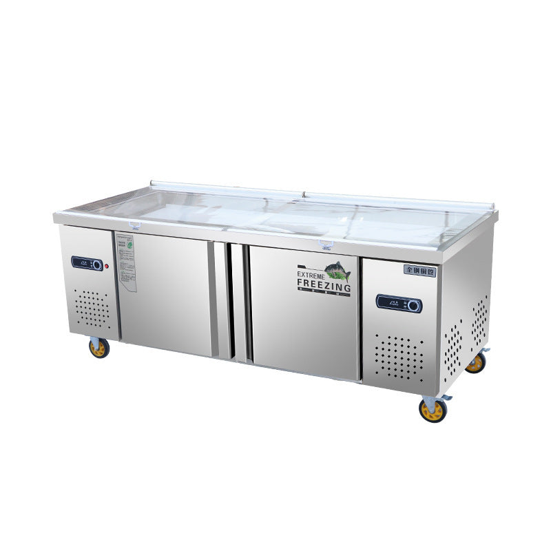 Stainless steel ice cream display case, commercial horizontal freezer, dual-temperature fresh food storage, stainless steel ice cream display counter