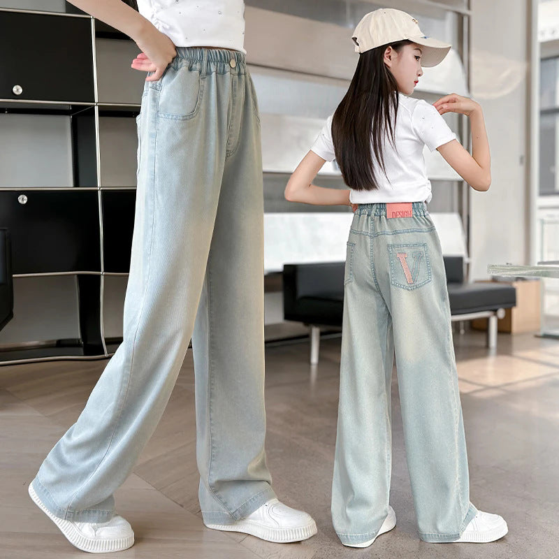 Girls' pants: new  summer collection - stylish, loose-fit, lightweight tencel denim wide-leg pants for girls and big girls, perfect for students