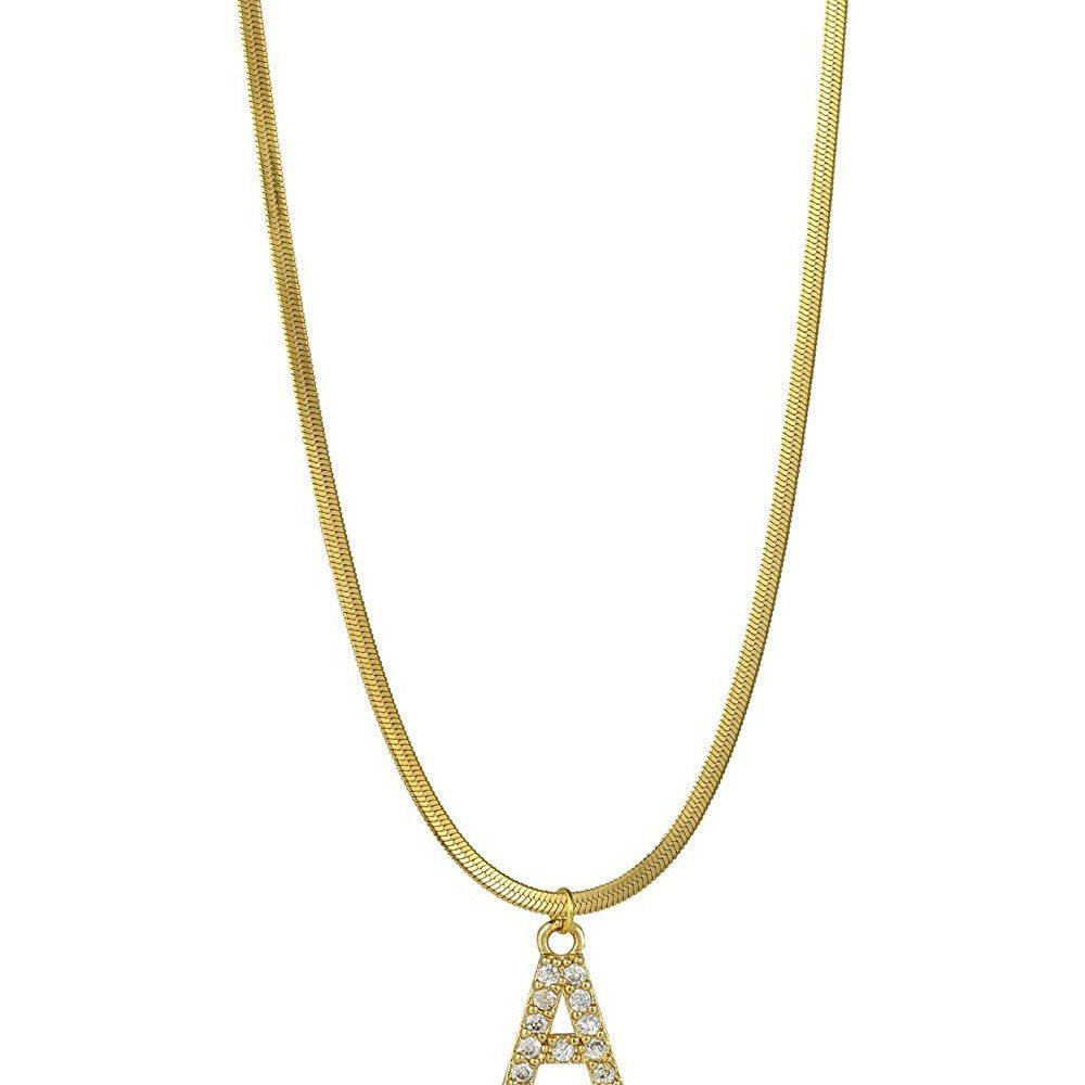 Geometric chic gold-tone blade chain necklace with letter pendant - stainless steel jewelry for women