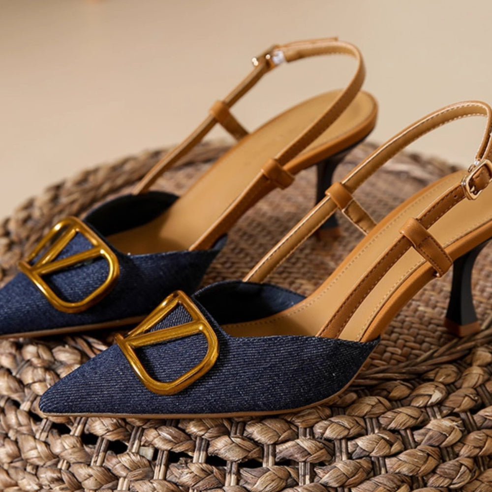 Korean style high-end elegant pointed-toe stiletto heel pumps - new spring/autumn collection, stunning and versatile denim high-heeled sandals