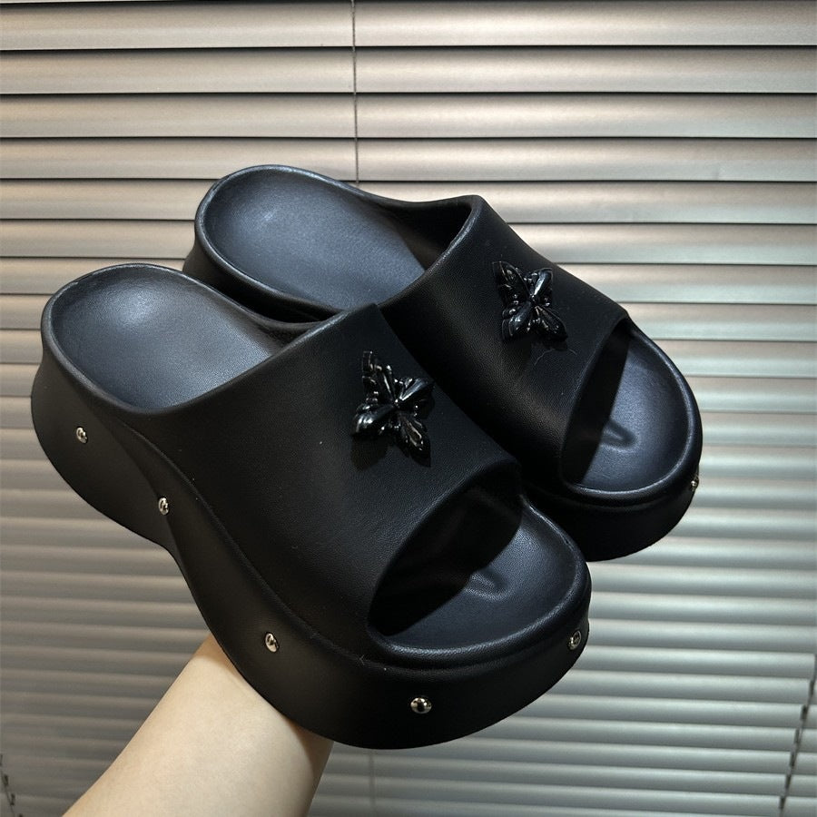 Thick sole slippers for women outwear summer 2026new arrival travel summer one-line sandals slippers for students to increase height