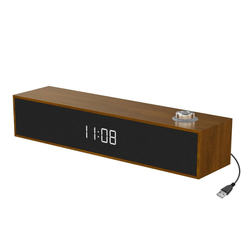 Leerfei e3608 wooden speaker clock display bluetooth subwoofer home audio bluetooth desktop one-wire connection