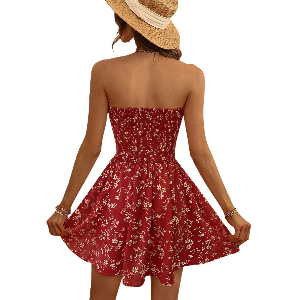 wholesale playful waist slimming look floral tube top dresssummernew arrivalniche stylesense of design suspender skirt for women