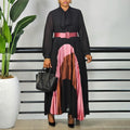 C8623 women's foreign trade new fashion tie-up color block pleated skirt elegant plus size european and american dress
