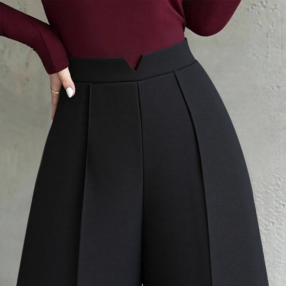 European and american style black high-waisted suit pants for women - drapey, slimming, versatile, perfect for work and commuting, spring/autumn, high-end, straight leg flare