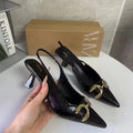 2024 summer women's pointed-toe decorated open-back high heel sandals, closed-toe pumps, low-cut casual stiletto mules