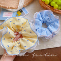 Large yellow floral plaid large intestine hair tie for women 2026new arrival ball hair rope forest style sweet ponytail hair rope