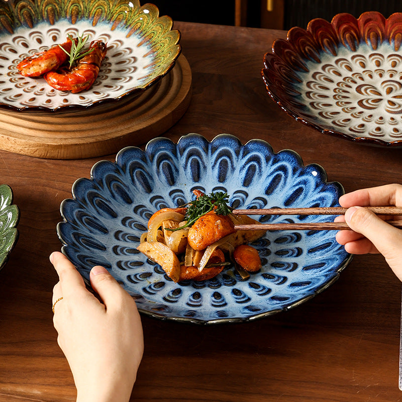 Retro creative kiln irregular ceramic plate stylish high-looking relief hotel restaurant dessert plate western food plate