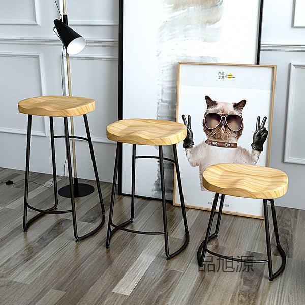 Nordic Bar Creative Solid Wood High Stool Cafe Leisure Apple Stool Milk Tea Shop Simple Iron Bar Chair Wholesale