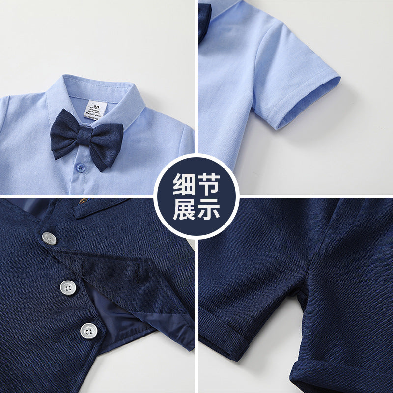 Boys' suit set - new  summer collection - lightweight short-sleeve outfit for baby boys - perfect for first birthday celebrations - british gentleman style performance costume