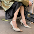 2026 spring metal pointed toe high heels women's shallow breath elegant flats one strap color matching women's shoes spring style