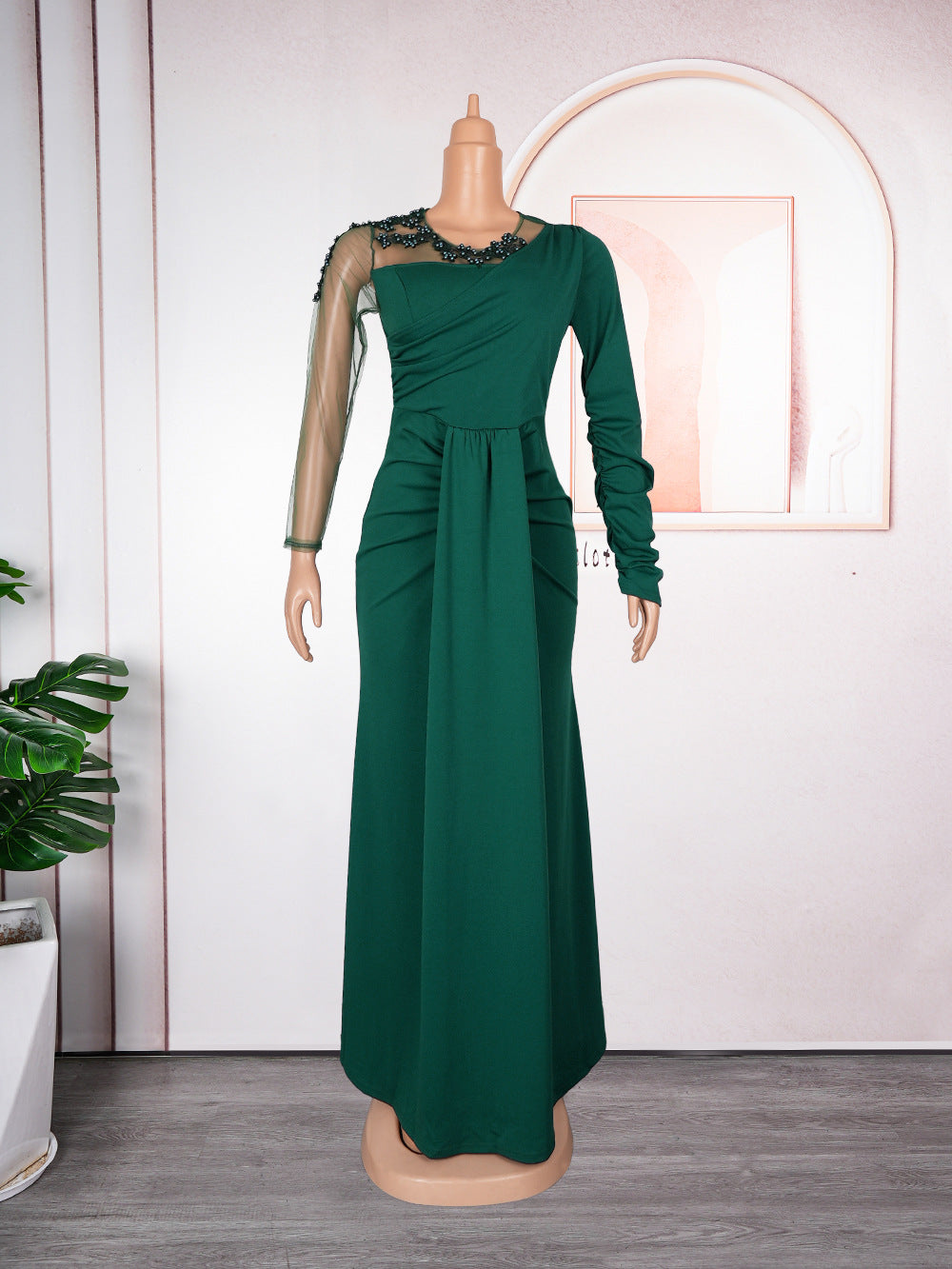 new bridesmaid dresses cross-border e-commerce african women's long sleeve maxi dress  train evening gown