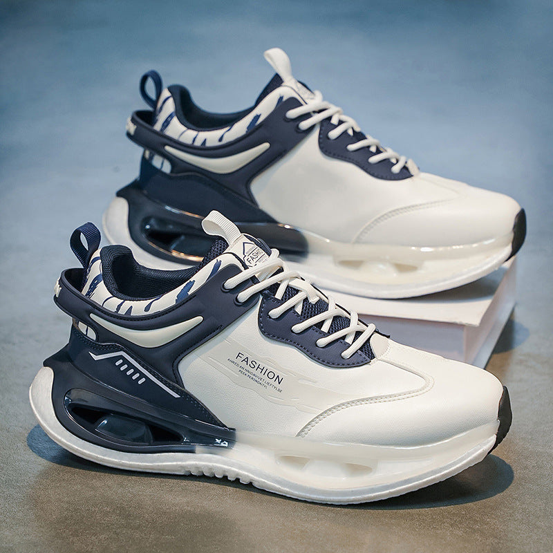 Men's 2026 spring new arrival: air cushion shock absorption, soft sole, height increasing, thickened high-top platform sneakers - trendy basketball shoes for men