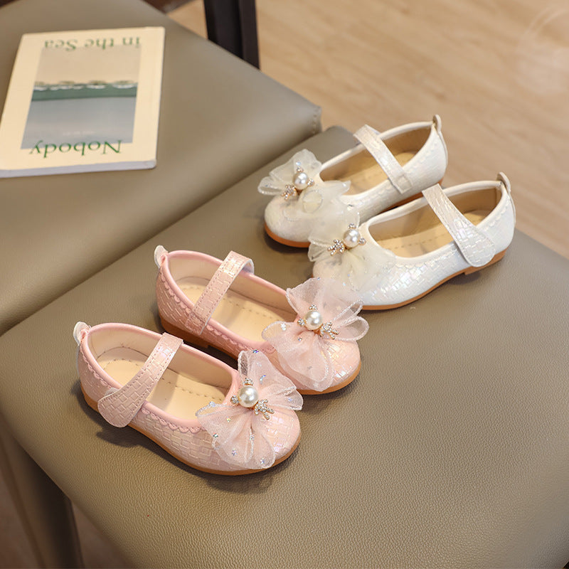 spring/autumn girls' leather shoes - bowknot princess flats - kids' velcro dance shoes - velcro girls' shoes