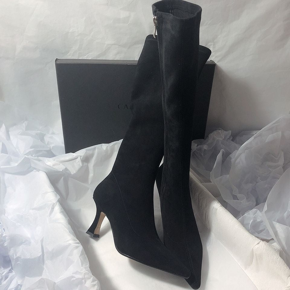 new arrivalk-stylecasual boots, non-knee elastic boots, frosted slim boots, side zipper, pointed toe high-heeled boots for women