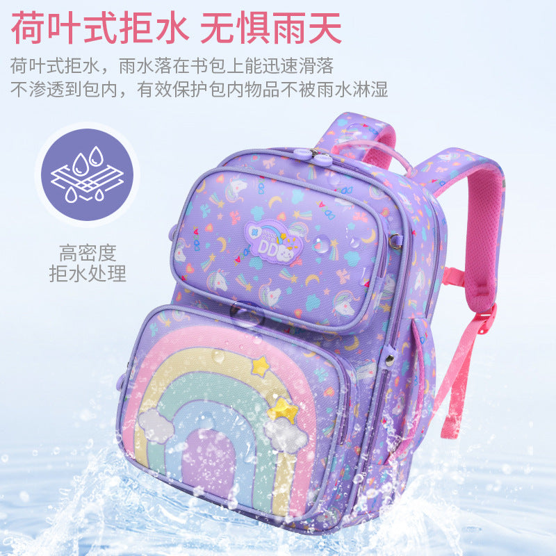 New girls' backpack - princess style, rainbow design, lightweight schoolbag for elementary school students (grades 1-6) - ergonomic, spine-protecting