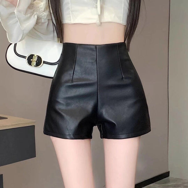 2025 new autumn and winter shorts women wear straight-leg a-word pants fashion boots PU leather small man high waist thin