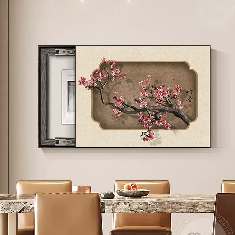 Dark fragrant plum blossom new Chinese meter box decorative painting free punching push-pull distribution box blocking weak electric box restaurant hanging painting