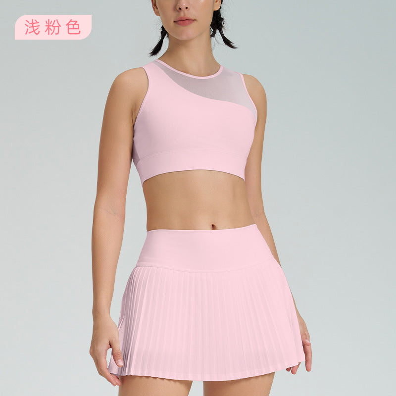 new arrival sports short skirt suitfashion tape tennis pleated skirt women's fake two-piece quick-drying high waist yoga short skirt