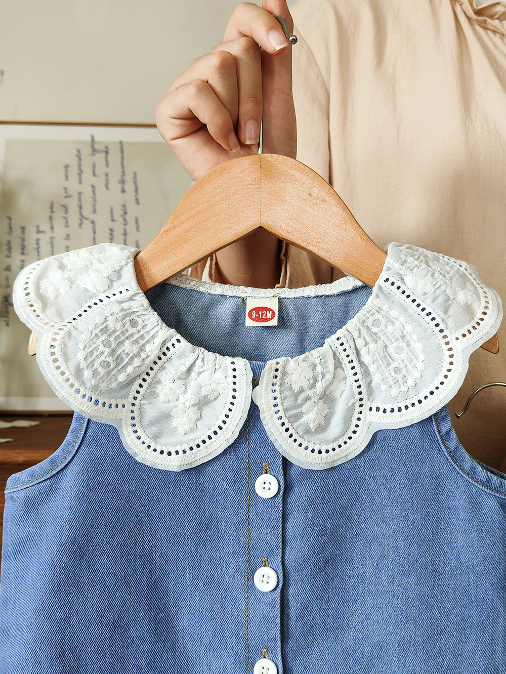 baby girl summer outfit set - new stylish kids' clothes, doll collar sleeveless denim two-piece summer set