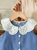 baby girl summer outfit set - new stylish kids' clothes, doll collar sleeveless denim two-piece summer set