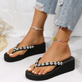2025 summer new fashion flat flip-flops, thick-soled versatile wedge sandals, rhinestone beach slippers for outdoor wear