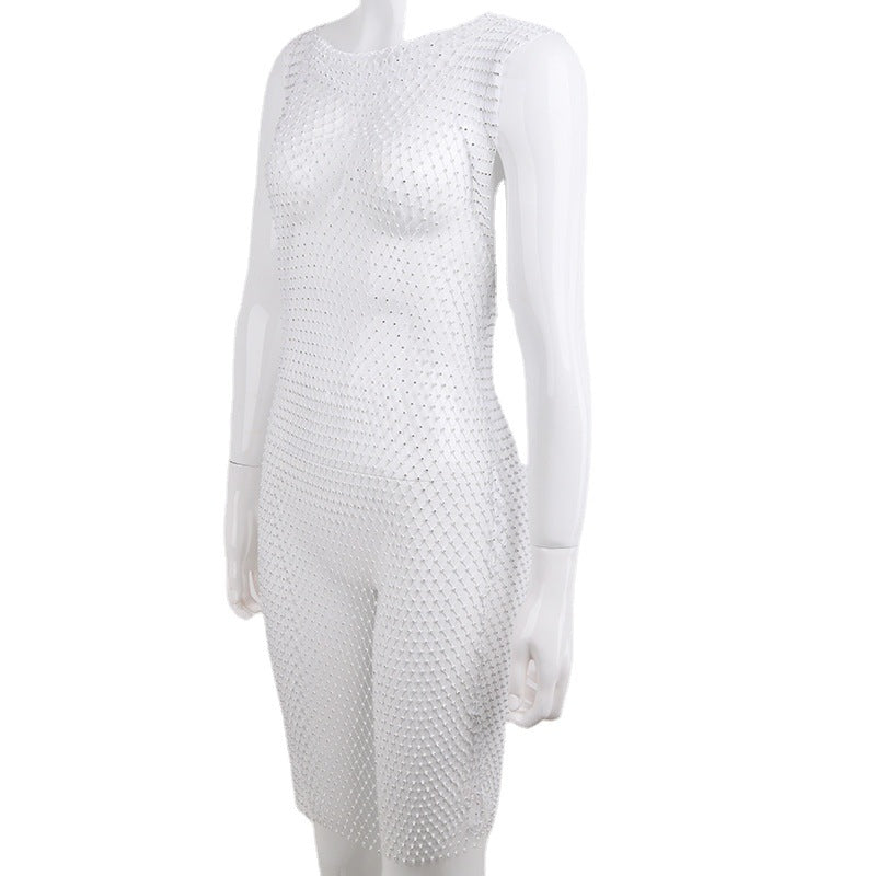 Europe Station Cross-border supply ins Europe, America,  hot-selling women's clothing new grid flash diamond round neck dress