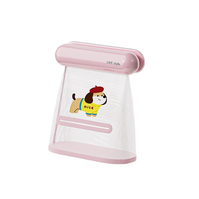 For homewall-mounted no-punch cute puppy mesh bag waterproof and moisture-proof detachable washable bathroom towel storage mesh bag