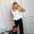 European and american women's clothing  summer new arrival: solid color fashion sleeveless square neck open back bubble sexy tank top blouse