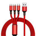 Nylon braided 3-in-1 charging cable, multi-port 2a fast charging, laser-engraved logo, wholesale