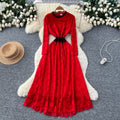 French chic, understated elegance: women's autumn  dress - high-end, slim-fit, figure-flattering, lace maxi dress