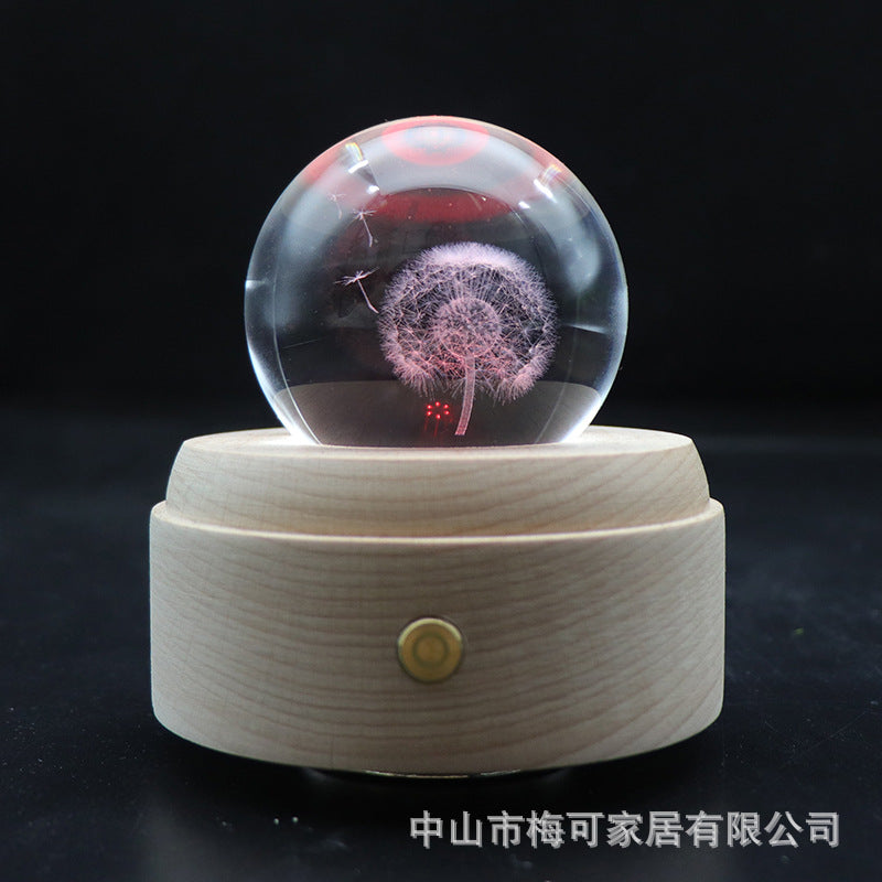Colorful touch creative gift crystal ball music box transparent crystal light ball music box 3D night light