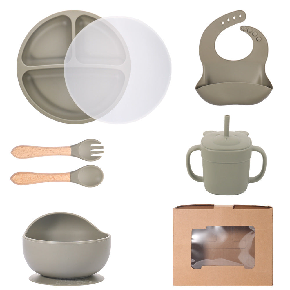 Children's silicone straw cup Baby bear baby drinking milk drinking cup Double handle anti-drop silicone feeding tableware