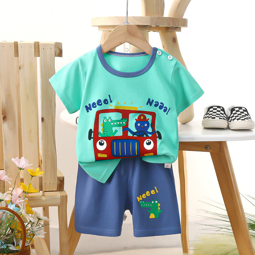 Kids' short-sleeve set: 100% cotton boys' t-shirt & baby summer outfit - girls' shorts, infant clothing, wholesale summer apparel