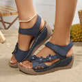 2025 summer new women's wedge heel platform sandals - plus size peep-toe beach sandals with floral embellishments (cross-border)
