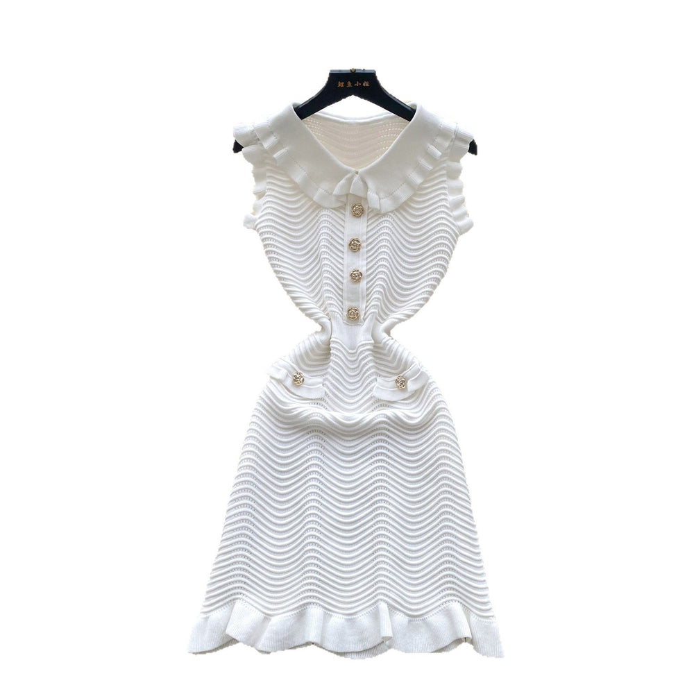 K-stylecasual celebrity sleeveless knittingdress women's summer fungus edge niche style young lady beautiful mid length skirt